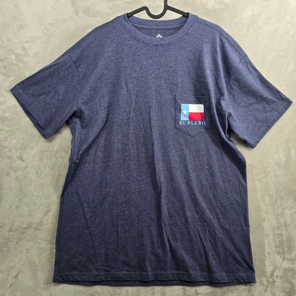 BURLEBO Size Large T Shirt Texas Flag Pocket Graphic Tee Size Blue